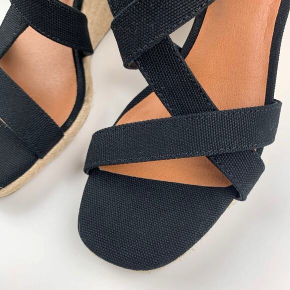 Lucky Brand Mytila Sandals Wedge Espadrille Black Fabric Strappy Women's 7 - Picture 3 of 12